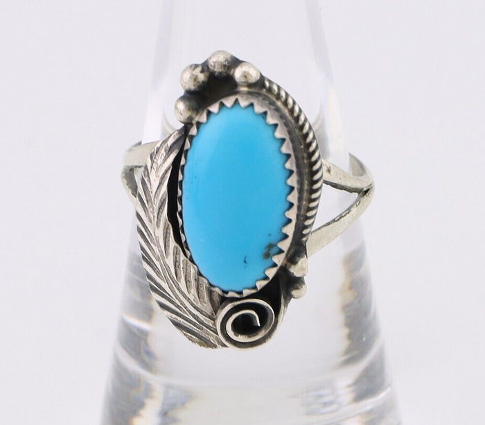 Navajo Ring 925 Silver Sleeping Beauty Turquoise Signed Justin Morris C.80's