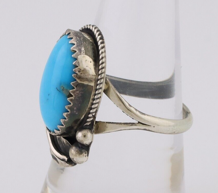 Navajo Ring 925 Silver Sleeping Beauty Turquoise Signed Justin Morris C.80's