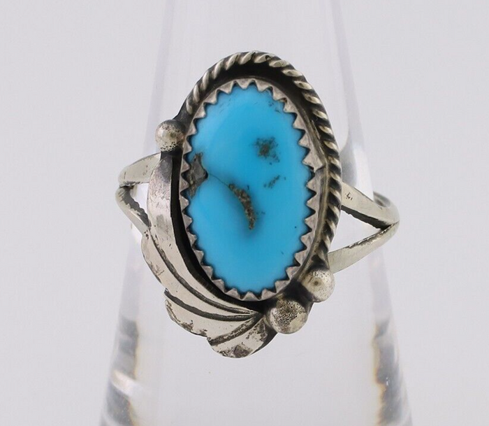 Navajo Ring 925 Silver Sleeping Beauty Turquoise Signed Justin Morris C.80's