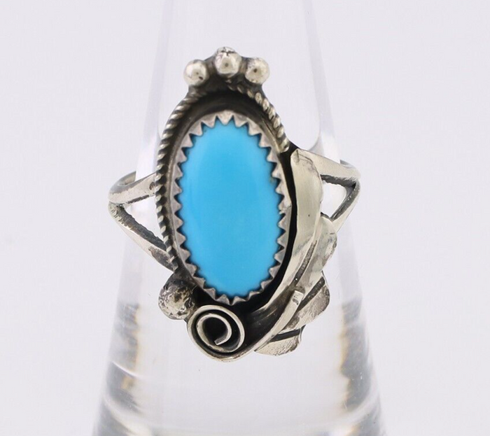 Navajo Ring 925 Silver Sleeping Beauty Turquoise Signed Justin Morris C.80's
