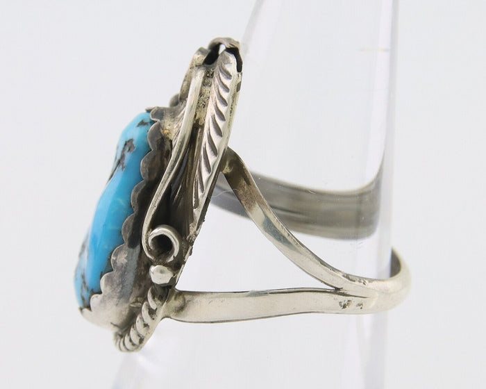 Navajo Ring 925 Silver Sleeping Beauty Turquoise Signed Justin Morris C.80's