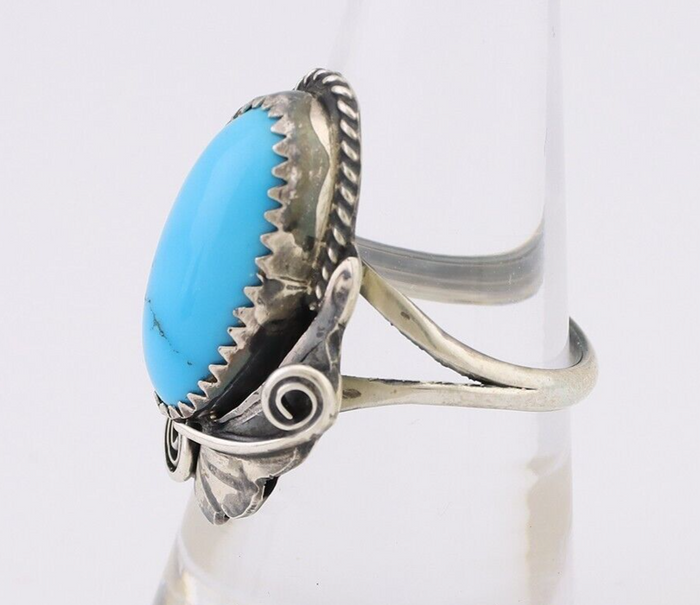 Navajo Ring 925 Silver Sleeping Beauty Turquoise Signed Justin Morris C.80's