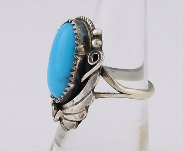 Navajo Ring 925 Silver Sleeping Beauty Turquoise Signed Justin Morris C.80's
