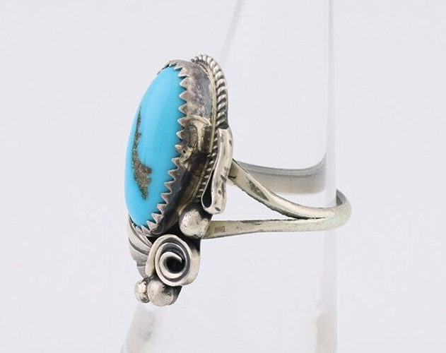 Navajo Ring 925 Silver Sleeping Beauty Turquoise Signed Justin Morris C.80's