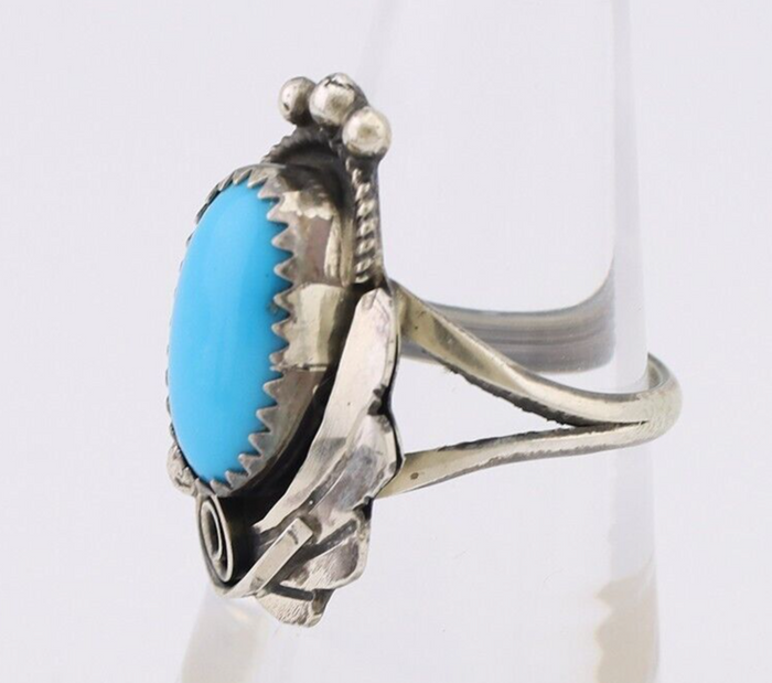 Navajo Ring 925 Silver Sleeping Beauty Turquoise Signed Justin Morris C.80's