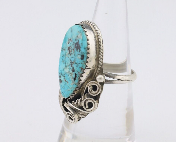 Navajo Ring 925 Silver Sleeping Beauty Turquoise Signed Justin Morris C.80's