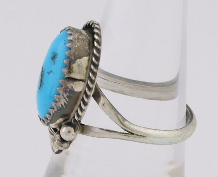 Navajo Ring 925 Silver Sleeping Beauty Turquoise Signed Justin Morris C.80's