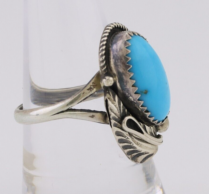 Navajo Ring 925 Silver Sleeping Beauty Turquoise Signed Justin Morris C.80's