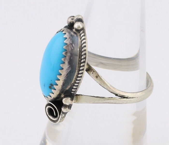 Navajo Ring 925 Silver Sleeping Beauty Turquoise Signed Justin Morris C.80's