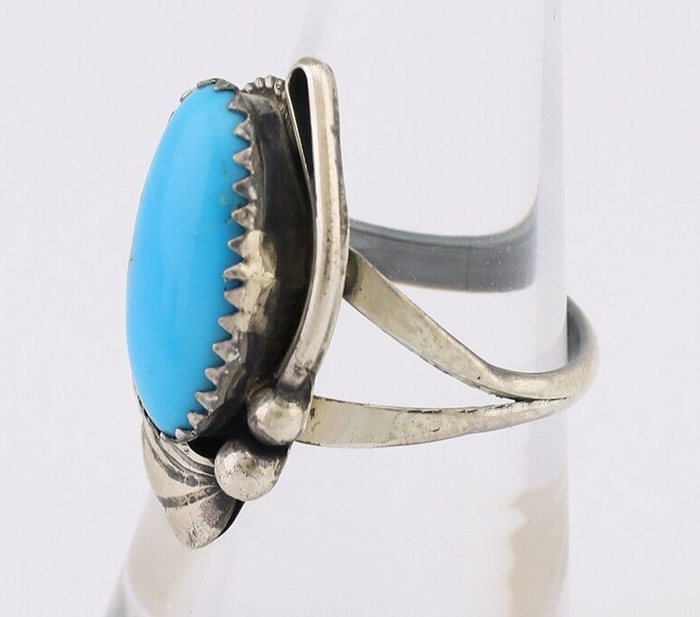 Navajo Ring 925 Silver Sleeping Beauty Turquoise Signed Justin Morris C.80's