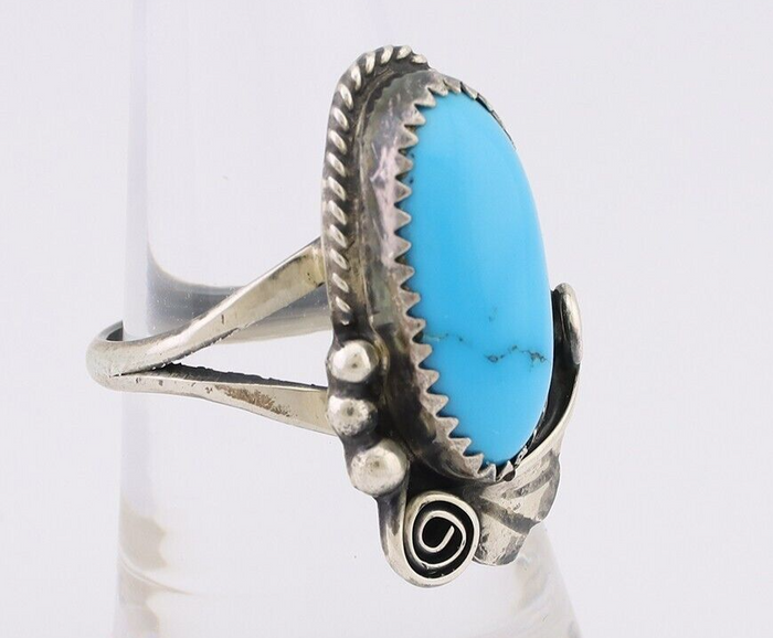 Navajo Ring 925 Silver Sleeping Beauty Turquoise Signed Justin Morris C.80's