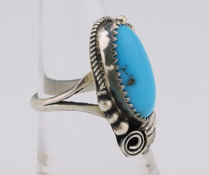 Navajo Ring 925 Silver Sleeping Beauty Turquoise Signed Justin Morris C.80's