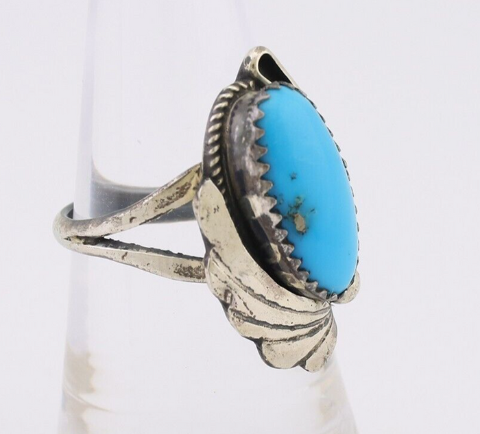 Navajo Ring 925 Silver Sleeping Beauty Turquoise Signed Justin Morris C.80's