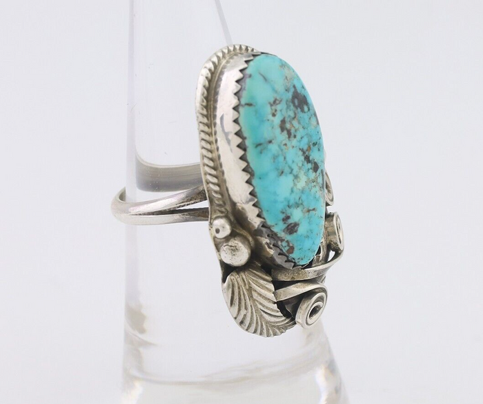 Navajo Ring 925 Silver Sleeping Beauty Turquoise Signed Justin Morris C.80's