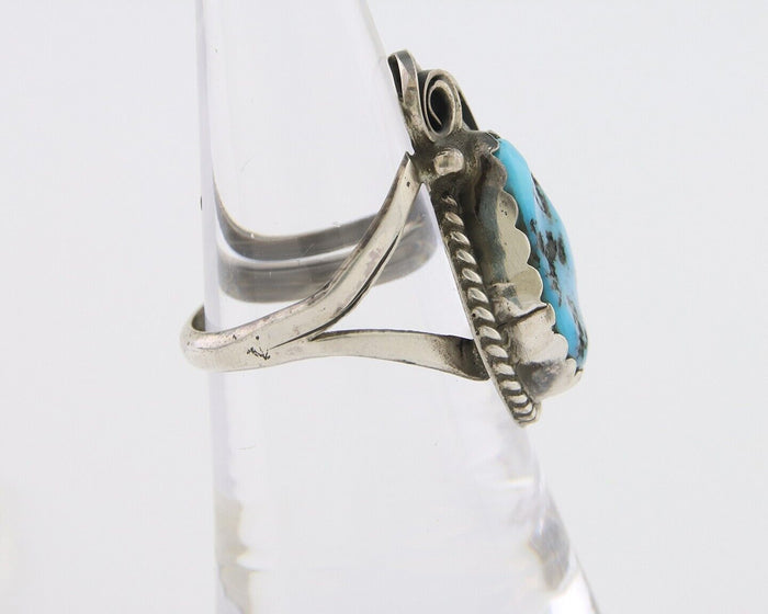 Navajo Ring 925 Silver Sleeping Beauty Turquoise Signed Justin Morris C.80's