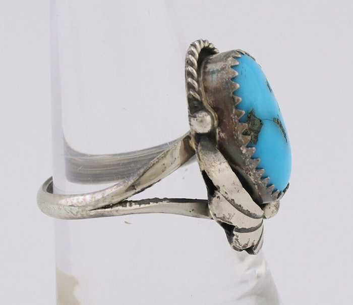 Navajo Ring 925 Silver Sleeping Beauty Turquoise Signed Justin Morris C.80's