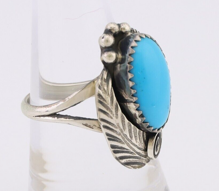 Navajo Ring 925 Silver Sleeping Beauty Turquoise Signed Justin Morris C.80's