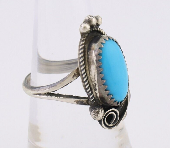 Navajo Ring 925 Silver Sleeping Beauty Turquoise Signed Justin Morris C.80's