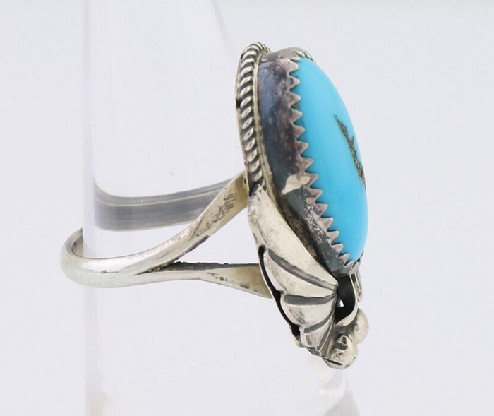 Navajo Ring 925 Silver Sleeping Beauty Turquoise Signed Justin Morris C.80's