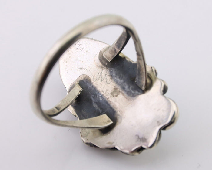Navajo Ring 925 Silver Sleeping Beauty Turquoise Signed Justin Morris C.80's