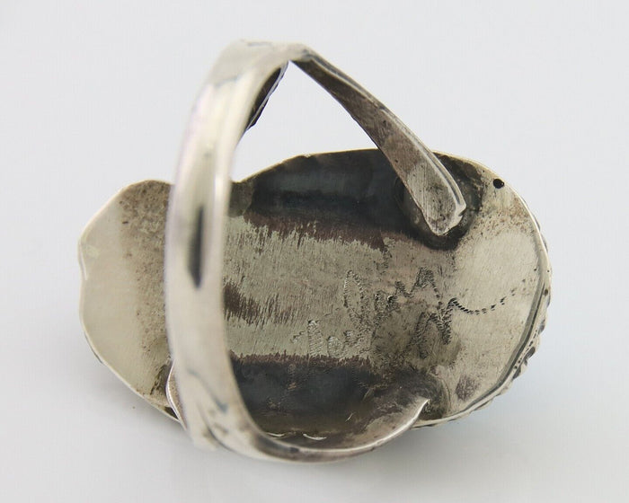 Navajo Ring 925 Silver Sleeping Beauty Turquoise Signed Justin Morris C.80's