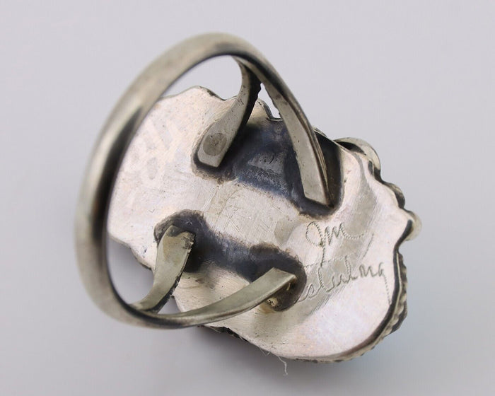 Navajo Ring 925 Silver Sleeping Beauty Turquoise Signed Justin Morris C.80's