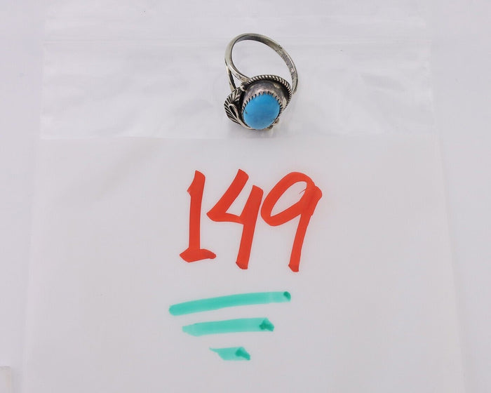 Navajo Ring 925 Silver Sleeping Beauty Turquoise Signed Justin Morris C.80's