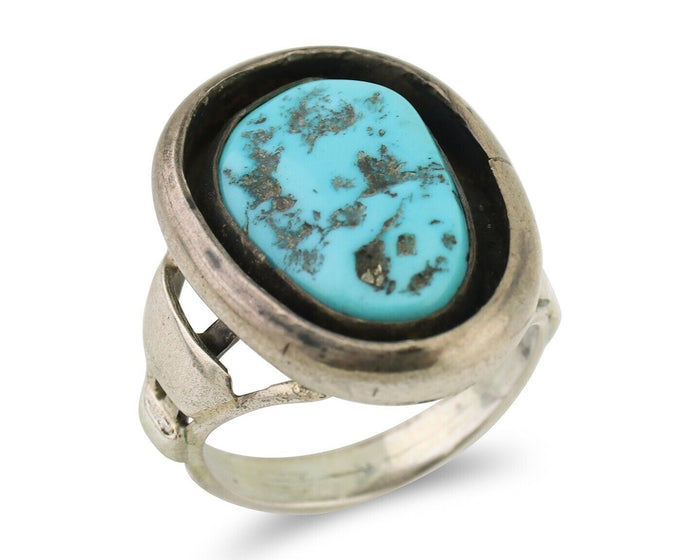 Navajo Ring 925 Silver Sleeping Beauty Turquoise Signed M Montoya C.80's