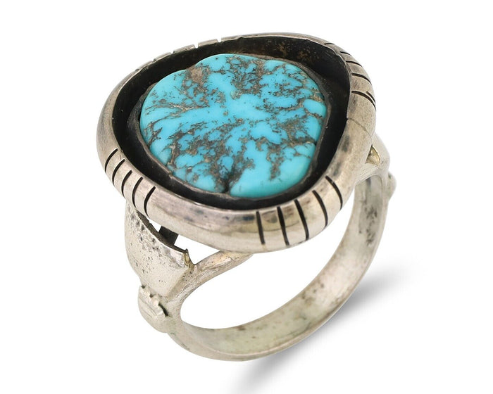 Navajo Ring 925 Silver Sleeping Beauty Turquoise Signed M Montoya C.80's