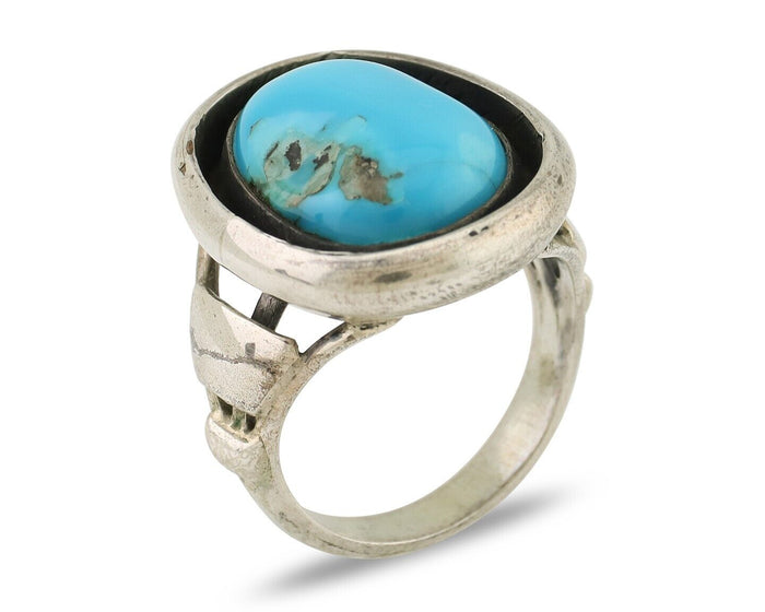Navajo Ring 925 Silver Sleeping Beauty Turquoise Signed M Montoya C.80's