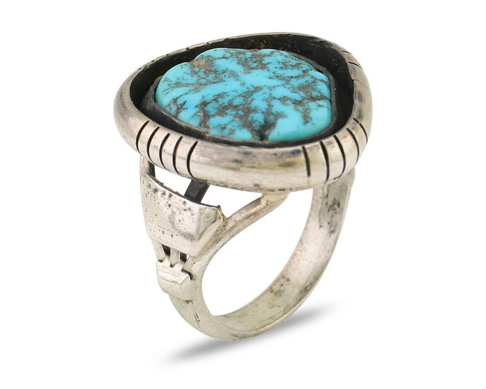 Navajo Ring 925 Silver Sleeping Beauty Turquoise Signed M Montoya C.80's