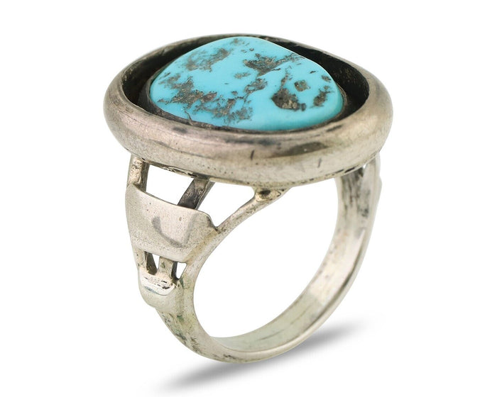 Navajo Ring 925 Silver Sleeping Beauty Turquoise Signed M Montoya C.80's