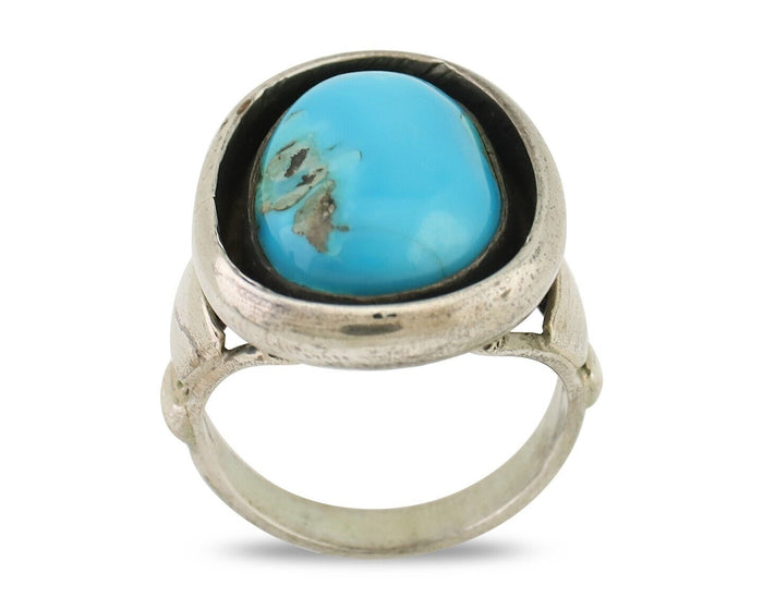 Navajo Ring 925 Silver Sleeping Beauty Turquoise Signed M Montoya C.80's