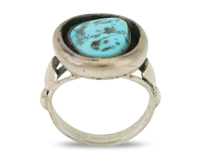 Navajo Ring 925 Silver Sleeping Beauty Turquoise Signed M Montoya C.80's