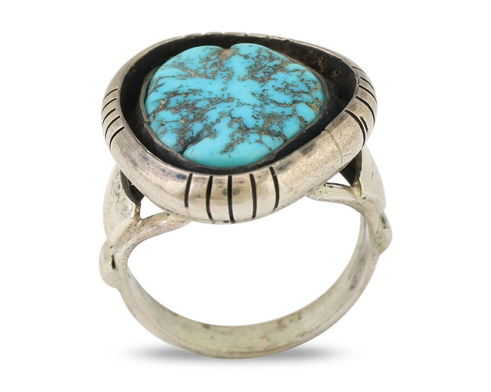 Navajo Ring 925 Silver Sleeping Beauty Turquoise Signed M Montoya C.80's