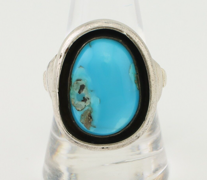 Navajo Ring 925 Silver Sleeping Beauty Turquoise Signed M Montoya C.80's