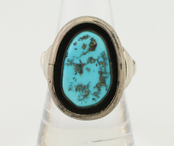Navajo Ring 925 Silver Sleeping Beauty Turquoise Signed M Montoya C.80's