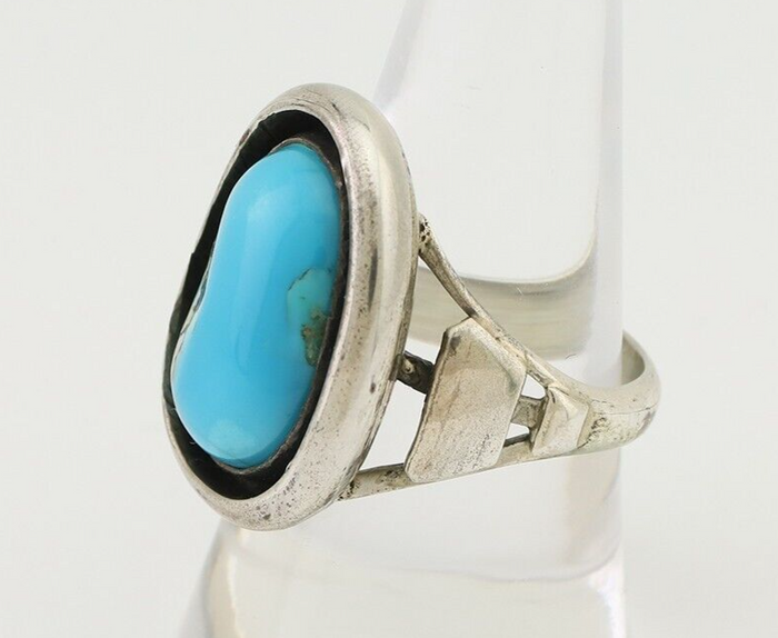 Navajo Ring 925 Silver Sleeping Beauty Turquoise Signed M Montoya C.80's