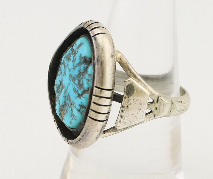 Navajo Ring 925 Silver Sleeping Beauty Turquoise Signed M Montoya C.80's