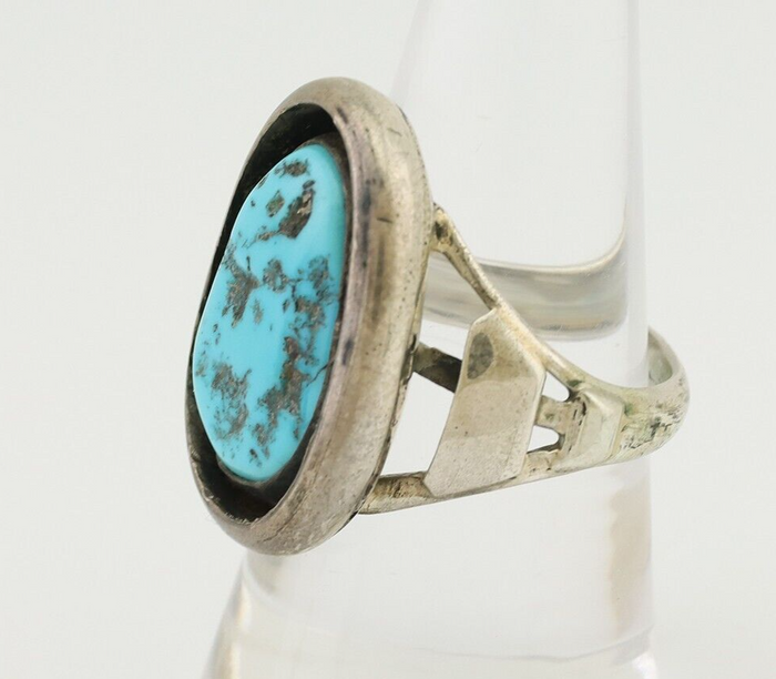 Navajo Ring 925 Silver Sleeping Beauty Turquoise Signed M Montoya C.80's