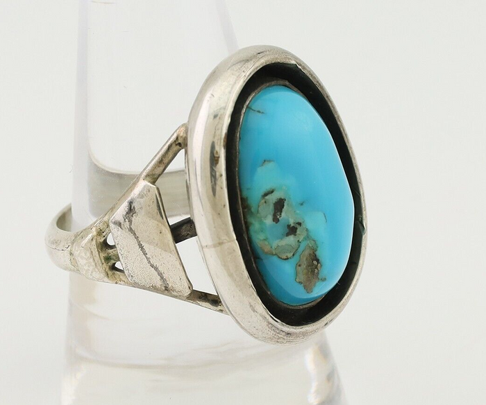 Navajo Ring 925 Silver Sleeping Beauty Turquoise Signed M Montoya C.80's