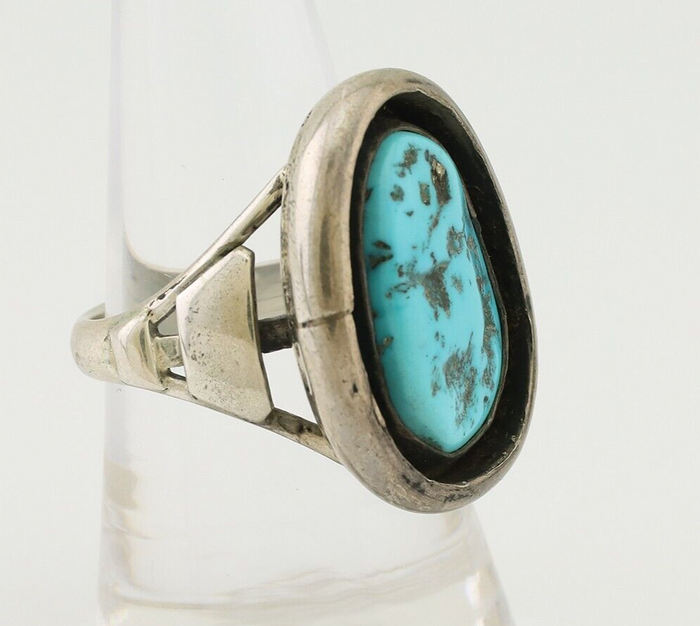 Navajo Ring 925 Silver Sleeping Beauty Turquoise Signed M Montoya C.80's