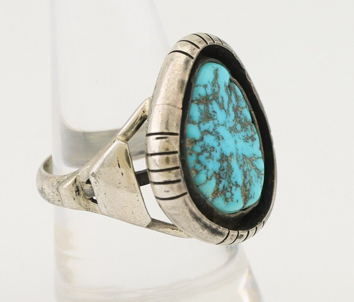 Navajo Ring 925 Silver Sleeping Beauty Turquoise Signed M Montoya C.80's