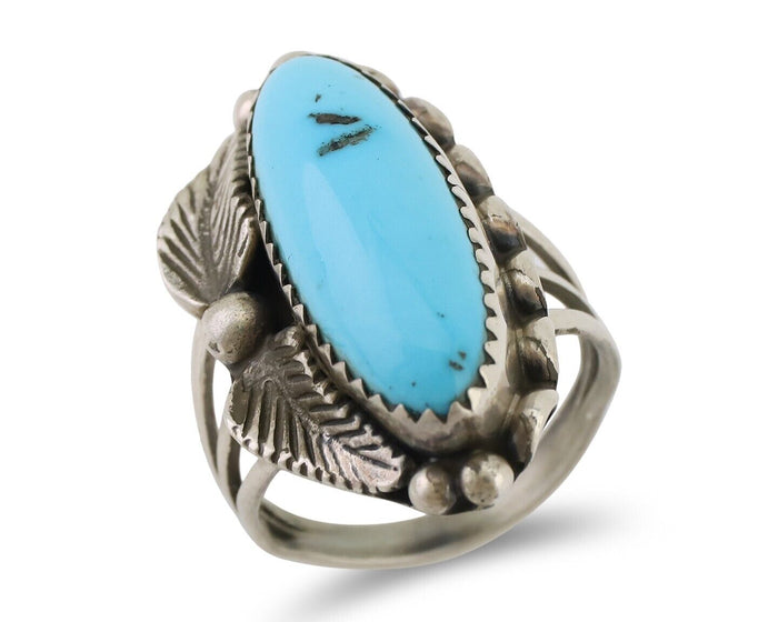 Navajo Ring 925 Silver Sleeping Beauty Turquoise Signed SC C.80's