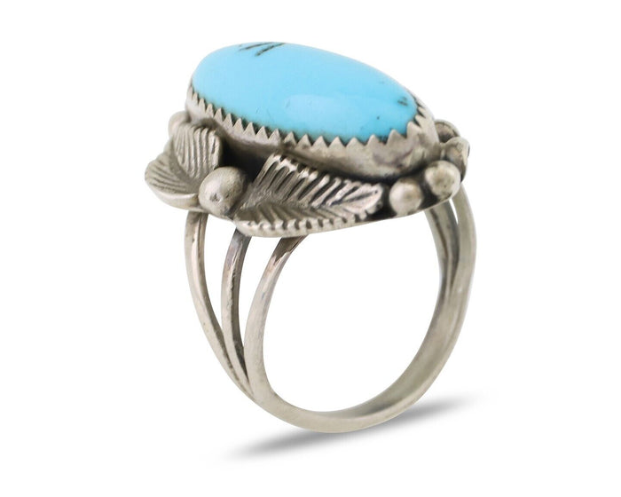 Navajo Ring 925 Silver Sleeping Beauty Turquoise Signed SC C.80's