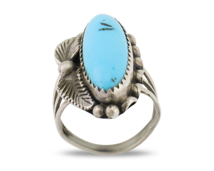 Navajo Ring 925 Silver Sleeping Beauty Turquoise Signed SC C.80's