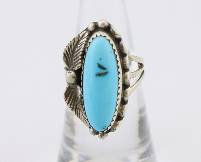 Navajo Ring 925 Silver Sleeping Beauty Turquoise Signed SC C.80's