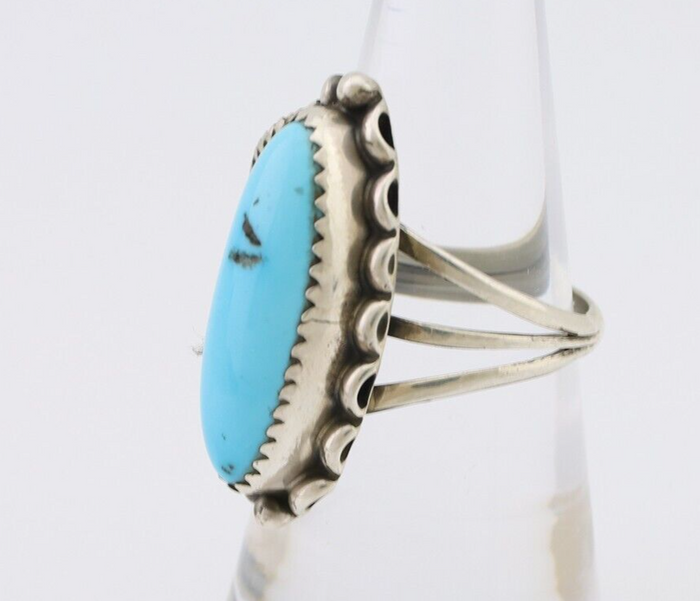 Navajo Ring 925 Silver Sleeping Beauty Turquoise Signed SC C.80's
