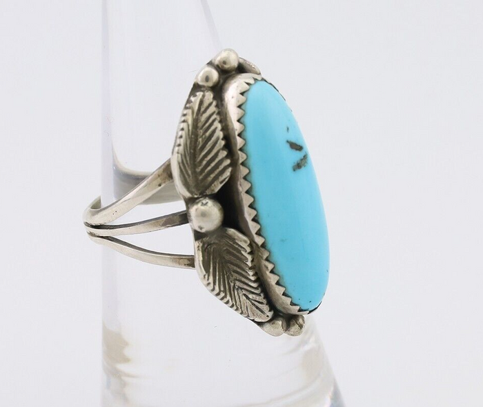 Navajo Ring 925 Silver Sleeping Beauty Turquoise Signed SC C.80's