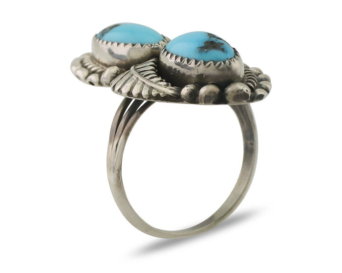 Navajo Ring 925 Silver Sleeping Beauty Turquoise Signed Sharon Cisco C.80's
